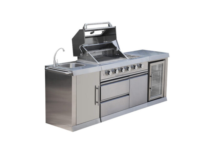 Cucina da Giardino in Acciaio con Barbecue, Lavello, Fornello e Frigorifero - Imagen 3