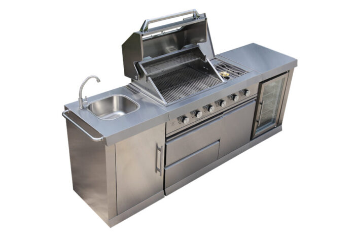 Cucina da Giardino in Acciaio con Barbecue, Lavello, Fornello e Frigorifero - Imagen 4