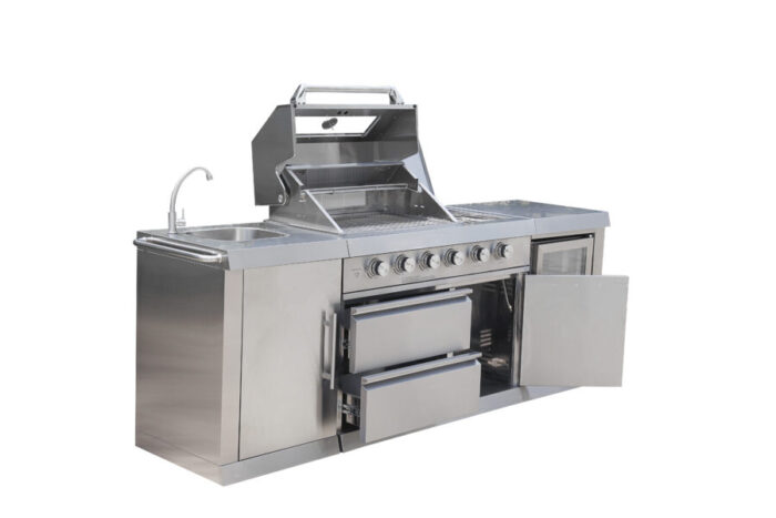 Cucina da Giardino in Acciaio con Barbecue, Lavello, Fornello e Frigorifero - Imagen 6