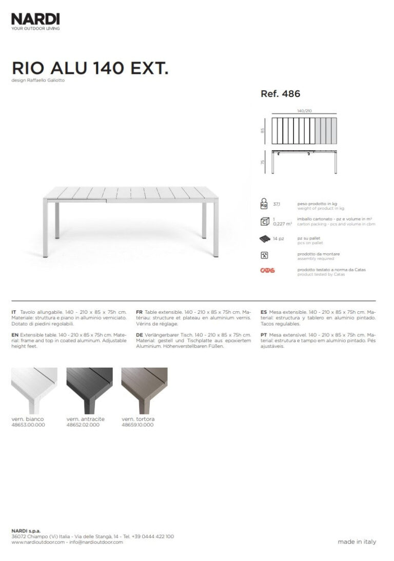 Nardi Tavolo Rio Alluminio 140 Extensible 140 / 210  x 85 Cm H 75 Cm Antracite - immagine 10